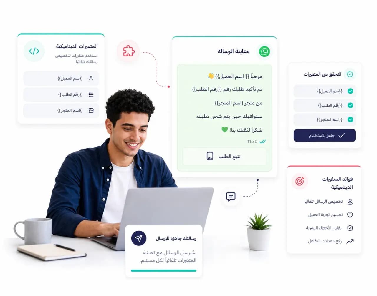 متغيرات ديناميكية لتخصيص رسائل واتساب لكل عميل